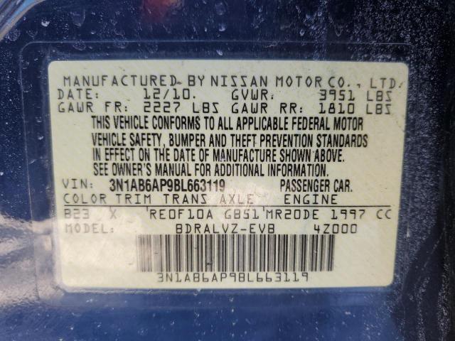 3N1AB6AP9BL663119 - 2011 NISSAN SENTRA 2.0 BLUE photo 12