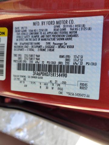 3FA6P0HD7ER154490 - 2014 FORD FUSION SE RED photo 12