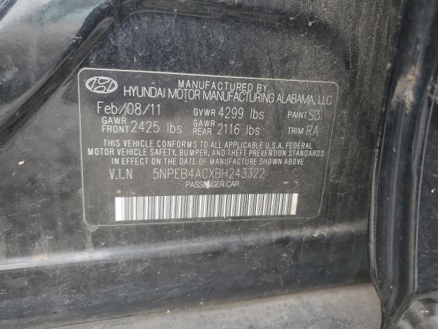 5NPEB4ACXBH243322 - 2011 HYUNDAI SONATA GLS BLACK photo 12