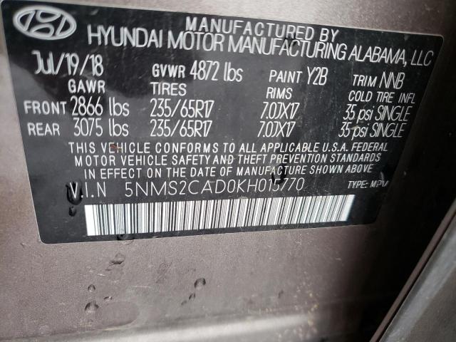 5NMS2CAD0KH015770 - 2019 HYUNDAI SANTA FE SE TAN photo 13