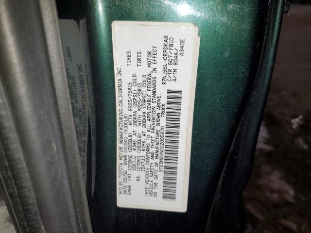 5TESM92N22Z095870 - 2002 TOYOTA TACOMA XTRACAB PRERUNNER მწვანე ფოტო 12