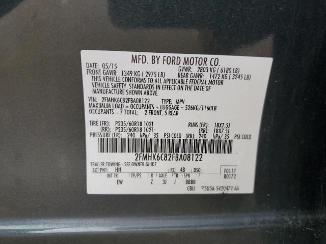 2FMHK6C82FBA08122 - 2015 FORD FLEX SEL GREEN photo 12