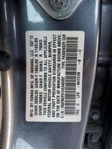 19XFB2F51CE345052 - 2012 HONDA CIVIC LX GRAY photo 12