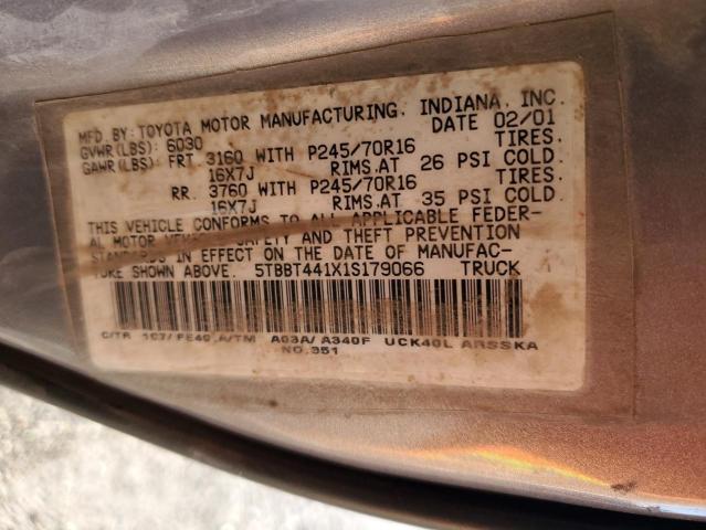 5TBBT441X1S179066 - 2001 TOYOTA TUNDRA ACCESS CAB Gris photo 12