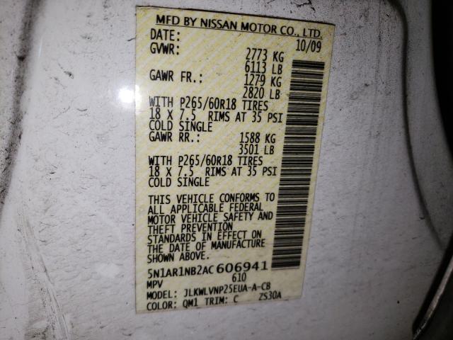 5N1AR1NB2AC606941 - 2010 NISSAN PATHFINDER S WHITE photo 12