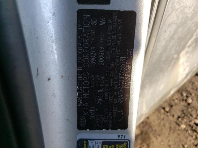 KNAFX4A81E5155181 - 2014 KIA FORTE EX SILVER photo 12