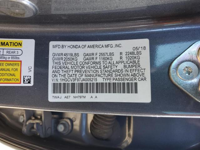 1HGCV3F97JA005215 - 2018 HONDA ACCORD TOURING HYBRID GRAY photo 12