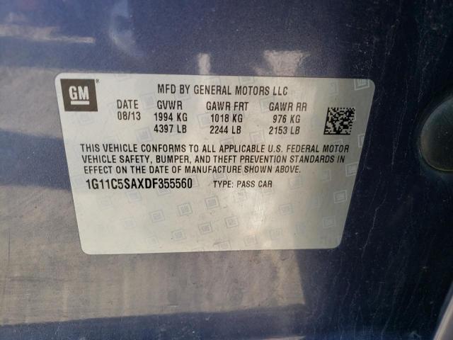 1G11C5SAXDF355560 - 2013 CHEVROLET MALIBU 1LT BLUE photo 12