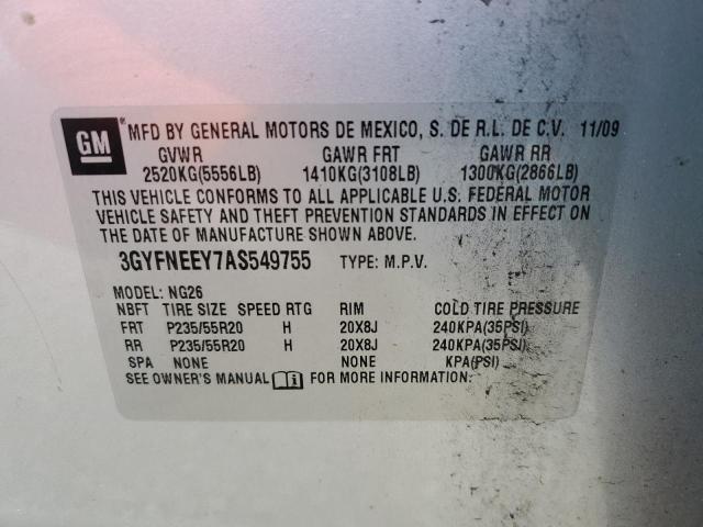 3GYFNEEY7AS549755 - 2010 CADILLAC SRX PERFORMANCE COLLECTION ვერცხლისფერი ფოტო 14