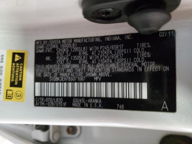 5TDBK3EH7BS071067 - 2011 TOYOTA HIGHLANDER BASE Ақ фото 13