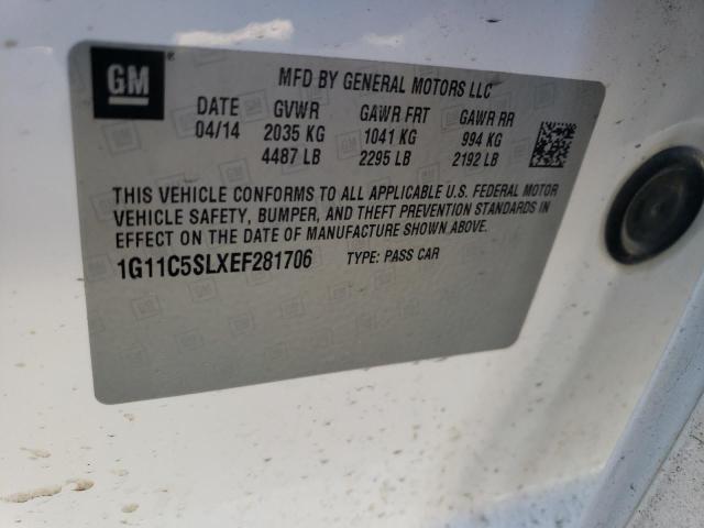 1G11C5SLXEF281706 - 2014 CHEVROLET MALIBU 1LT 白色 照片 12