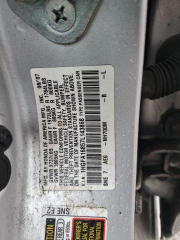 1HGFA16857L143868 - 2007 HONDA CIVIC EX SILVER photo 12