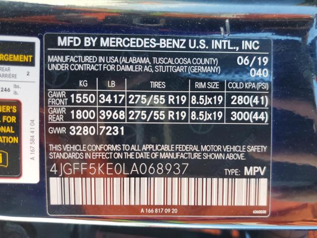 4JGFF5KE0LA068937 - 2020 MERCEDES-BENZ GLS 450 4MATIC BLACK photo 13