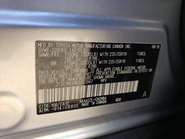 2T3C1RFV8KC023947 - 2019 TOYOTA RAV4 XLE PREMIUM SILVER photo 12