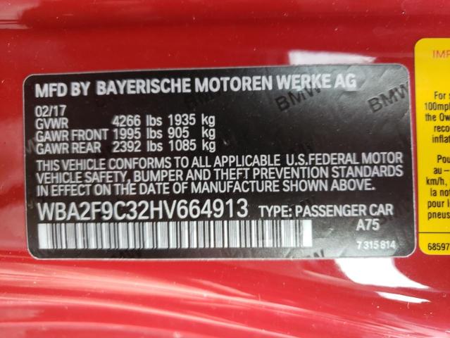 WBA2F9C32HV664913 - 2017 BMW 230I RED photo 12