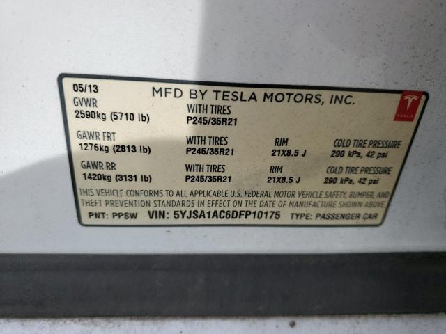 5YJSA1AC6DFP10175 - 2013 TESLA MODEL S თეთრი ფოტო 12