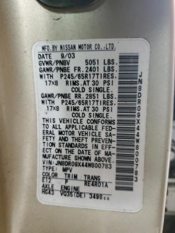 JN8DR09X44W800783 - 2004 NISSAN PATHFINDER LE ოქროსფერი ფოტო 13
