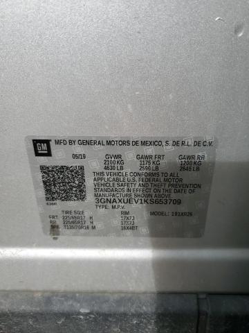 3GNAXUEV1KS653709 - 2019 CHEVROLET EQUINOX LT SILVER photo 13