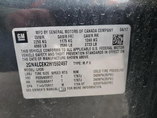 2GNALCEK2H1592497 - 2017 CHEVROLET EQUINOX LT GRAY photo 14