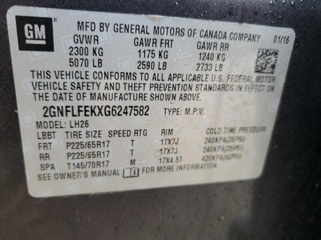 2GNFLFEKXG6247582 - 2016 CHEVROLET EQUINOX LT CHARCOAL photo 14