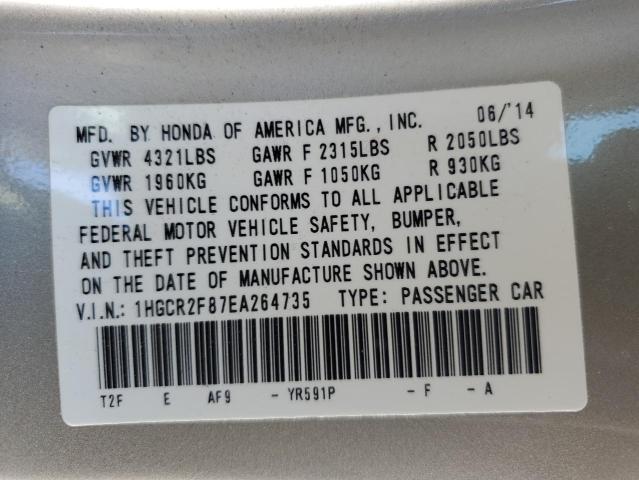 1HGCR2F87EA264735 - 2014 HONDA ACCORD EXL TAN photo 12