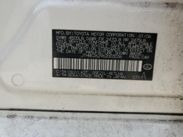 JTHBE262962003036 - 2006 LEXUS IS 350 WHITE photo 12