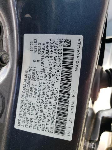2HGFC2F83LH597687 - 2020 HONDA CIVIC SPORT 灰色 照片 12