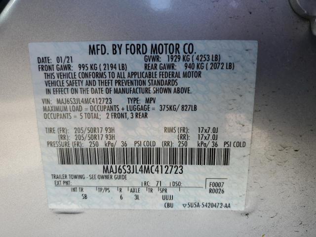 MAJ6S3JL4MC412723 - 2021 FORD ECOSPORT SES GRAY photo 13