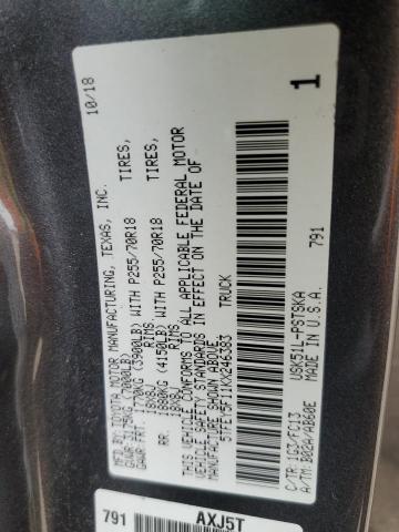 5TFEY5F11KX246383 - 2019 TOYOTA TUNDRA CREWMAX SR5 CHARCOAL photo 12