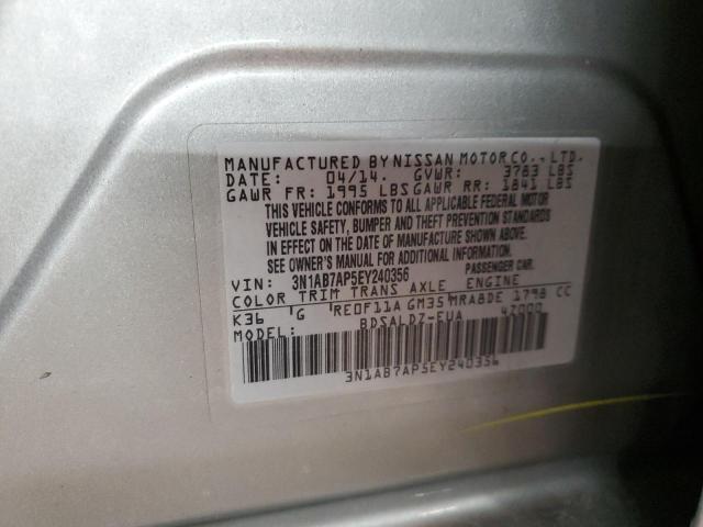 3N1AB7AP5EY240356 - 2014 NISSAN SENTRA S GRAY photo 12