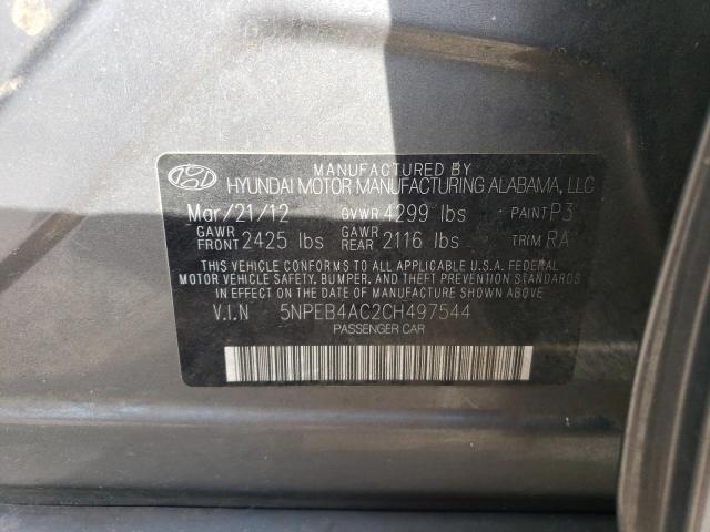 5NPEB4AC2CH497544 - 2012 HYUNDAI SONATA GLS GRAY photo 12