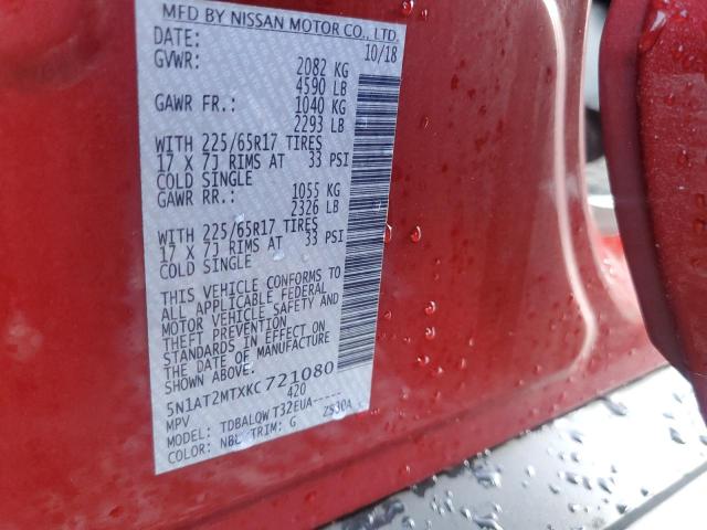 5N1AT2MTXKC721080 - 2019 NISSAN ROGUE S RED photo 13