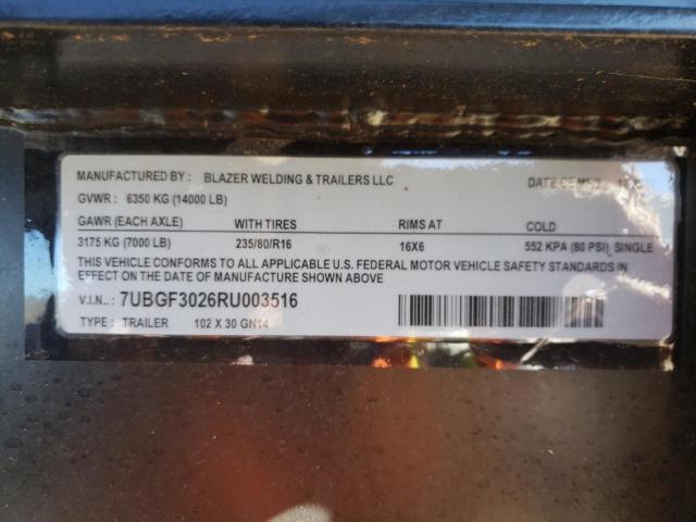 7UBGF3026RU003516 - 2024 UTILITY TRAILER BLACK photo 10