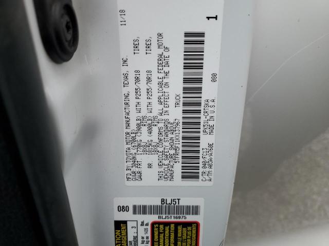 5TFRM5F11KX137967 - 2019 TOYOTA TUNDRA DOUBLE CAB SR/SR5 WHITE photo 12