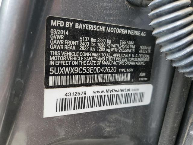 5UXWX9C53E0D42620 - 2014 BMW X3 XDRIVE28I GRAY photo 12