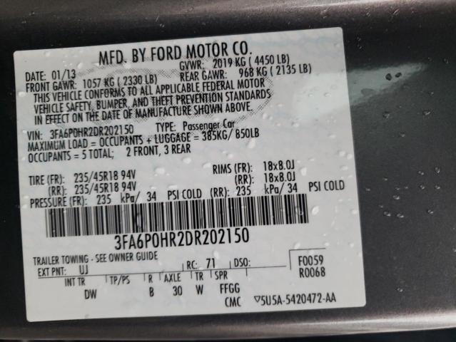 3FA6P0HR2DR202150 - 2013 FORD FUSION SE GRAY photo 12