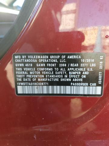 1VWDT7A31HC026771 - 2017 VOLKSWAGEN PASSAT R-LINE Bordeaux Foto 13