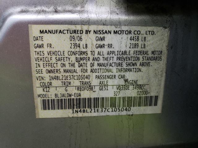 1N4BL21E37C105040 - 2007 NISSAN ALTIMA 3.5SE SILVER photo 12