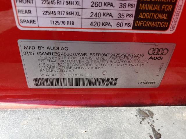 WAUHF78P08A042070 - 2008 AUDI A3 2.0 RED photo 13