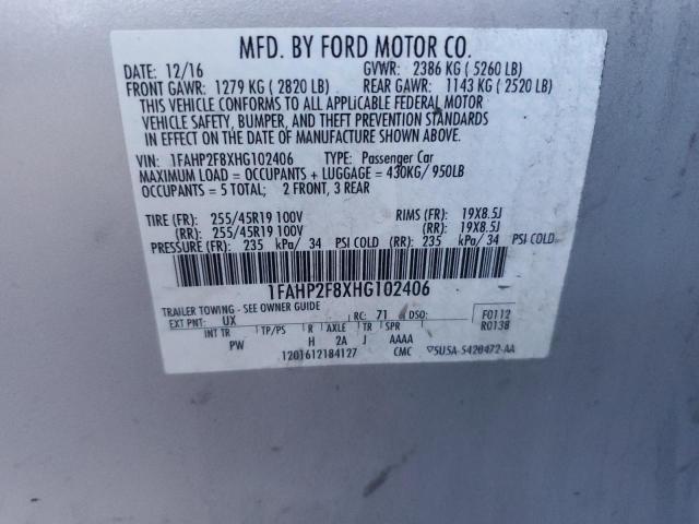 1FAHP2F8XHG102406 - 2017 FORD TAURUS LIMITED SILVER photo 12