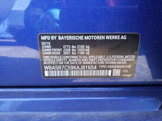 WBA5R7C59KAJ81654 - 2019 BMW 330XI BLUE photo 12