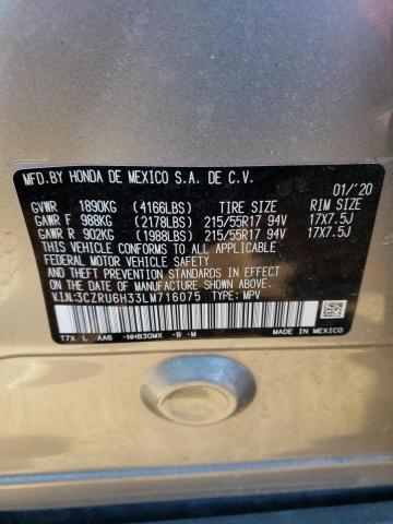 3CZRU6H33LM716075 - 2020 HONDA HR-V LX SILVER photo 12