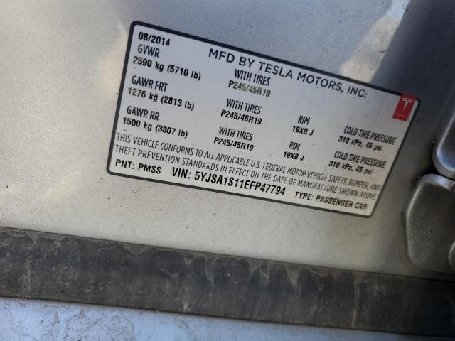 5YJSA1S11EFP47794 - 2014 TESLA MODEL S GRAY photo 13