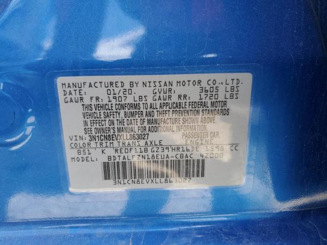 3N1CN8EVXLL863027 - 2020 NISSAN VERSA SV BLUE photo 12