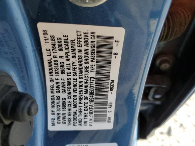 19XFA16949E001773 - 2009 HONDA CIVIC EXL BLUE photo 12