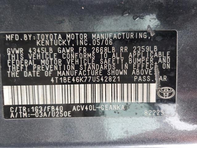 4T1BE46K77U542821 - 2007 TOYOTA CAMRY CE GRAY photo 13