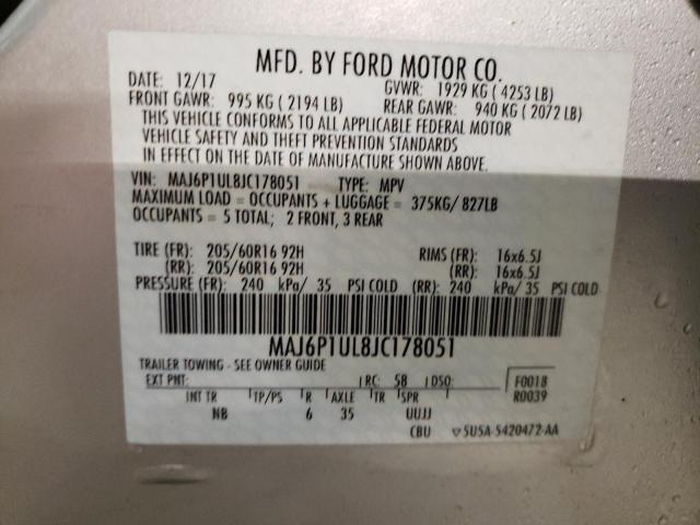 MAJ6P1UL8JC178051 - 2018 FORD ECOSPORT SE SILVER photo 12