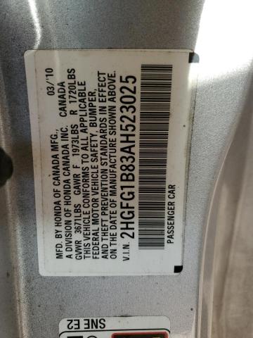 2HGFG1B83AH523025 - 2010 HONDA CIVIC EX SILVER photo 12