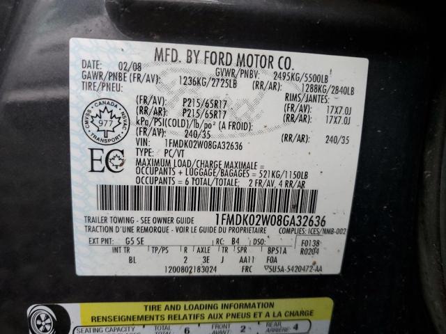 1FMDK02W08GA32636 - 2008 FORD TAURUS X SEL CHARCOAL photo 12