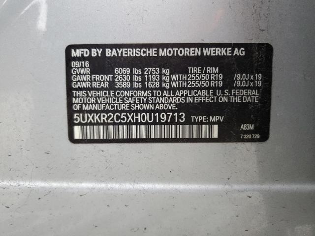 5UXKR2C5XH0U19713 - 2017 BMW X5 SDRIVE35I SILVER photo 12